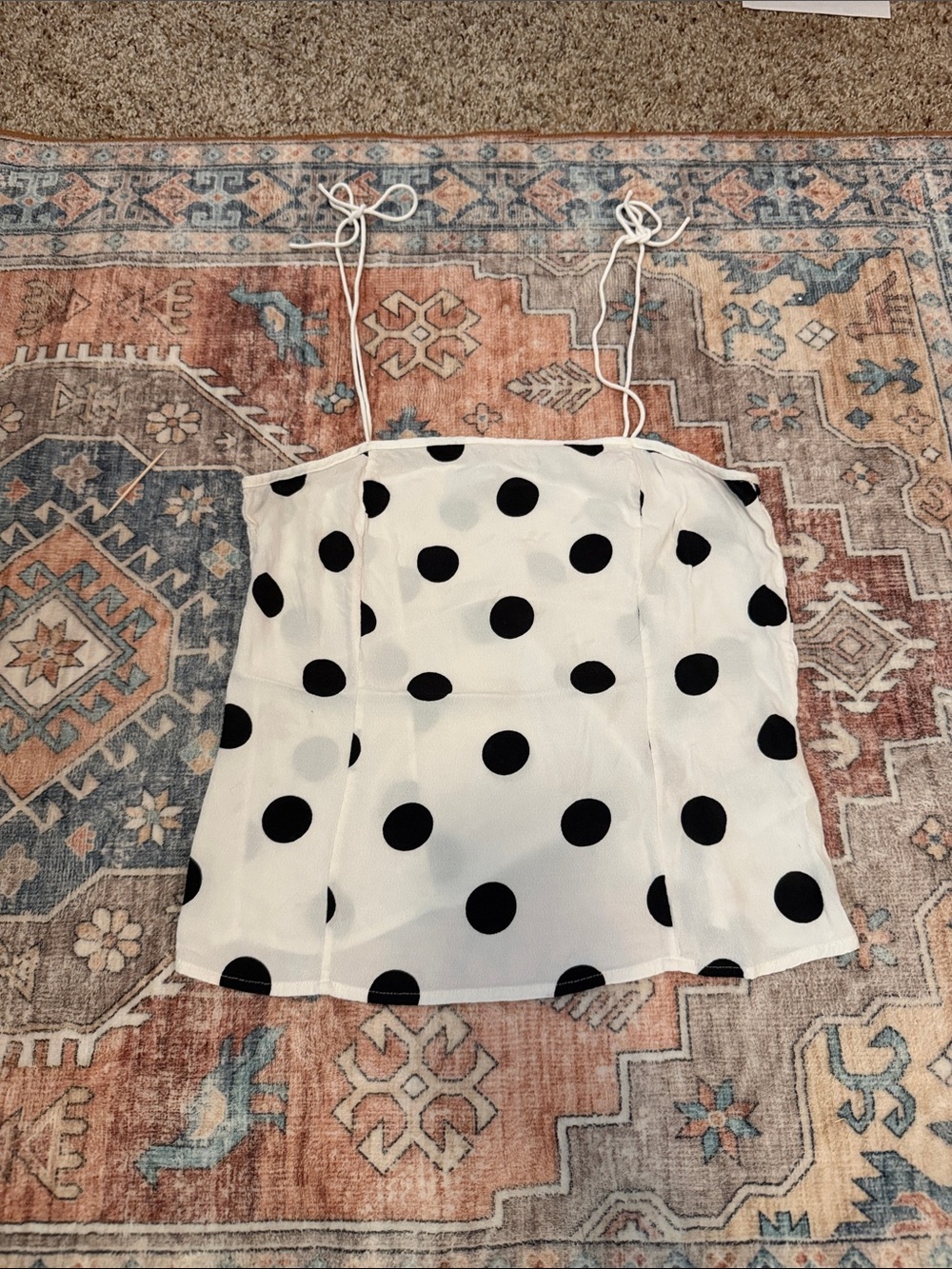 Polka Dot Tie-Strap White Camisole